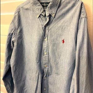 XL mens Ralph Lauren dress shirt. Denim and long sleeved.